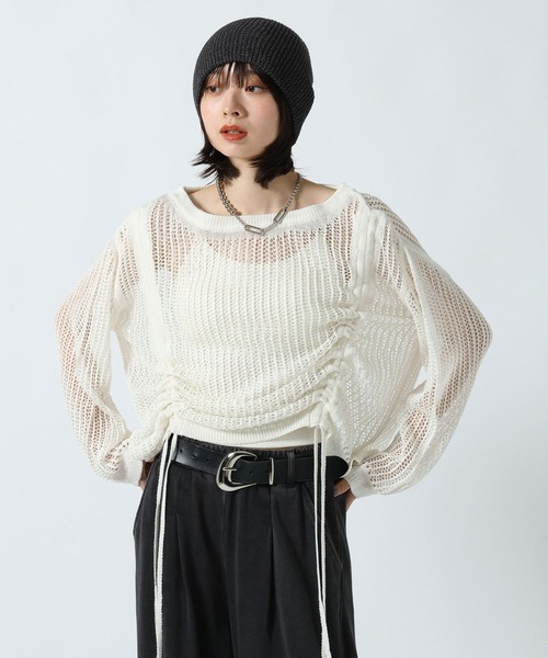 PAGEBOY(ページボーイ)の「ドロストメッシュニットプルオーバー(ニット/セーター・レディース・オフホワイト/ブラック・FREE)」の6枚目の写真