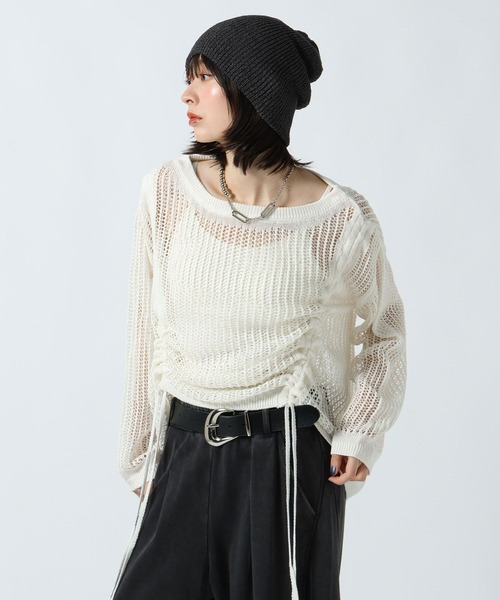 PAGEBOY(ページボーイ)の「ドロストメッシュニットプルオーバー(ニット/セーター・レディース・オフホワイト/ブラック・FREE)」の7枚目の写真