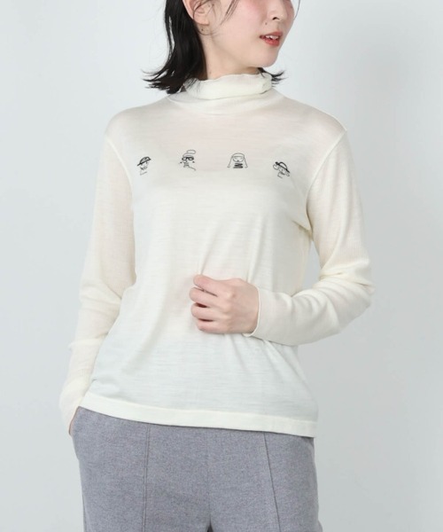 STUDIO PICONE(スタジオピッコーネ)の「ウール100%ピコ刺繍ハイネックニット(Tシャツ/カットソー・レディース・ライトブルー/ブラック/ホワイト・M/L/LL)」の10枚目の写真