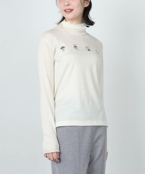 STUDIO PICONE(スタジオピッコーネ)の「ウール100%ピコ刺繍ハイネックニット(Tシャツ/カットソー・レディース・ライトブルー/ブラック/ホワイト・M/L/LL)」の7枚目の写真
