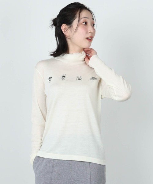STUDIO PICONE(スタジオピッコーネ)の「ウール100%ピコ刺繍ハイネックニット(Tシャツ/カットソー・レディース・ライトブルー/ブラック/ホワイト・M/L/LL)」の8枚目の写真