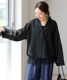 スラブシアー長袖スキッパーシャツ