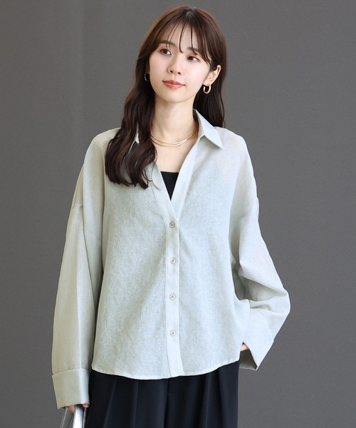 Aletta vita(アレッタビータ)の「スラブシアー長袖スキッパーシャツ(シャツ/ブラウス・レディース・グレー/ブラック/アイボリー・M)」の20枚目の写真