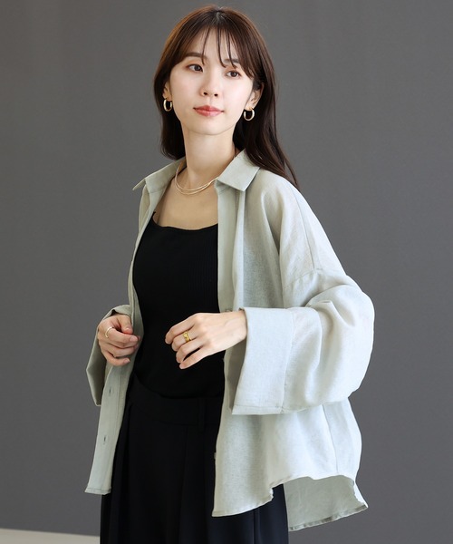 Aletta vita(アレッタビータ)の「スラブシアー長袖スキッパーシャツ(シャツ/ブラウス・レディース・グレー/ブラック/アイボリー・M)」の19枚目の写真