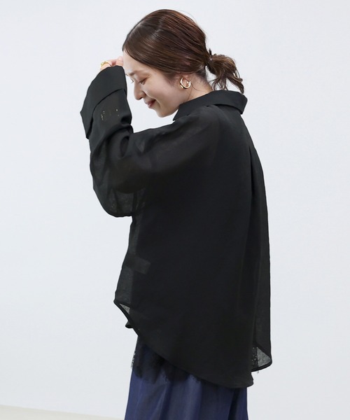 Aletta vita(アレッタビータ)の「スラブシアー長袖スキッパーシャツ(シャツ/ブラウス・レディース・グレー/ブラック/アイボリー・M)」の8枚目の写真