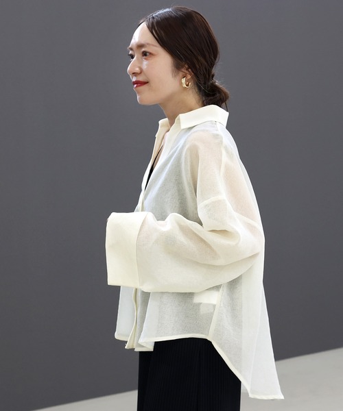 Aletta vita(アレッタビータ)の「スラブシアー長袖スキッパーシャツ(シャツ/ブラウス・レディース・グレー/ブラック/アイボリー・M)」の12枚目の写真