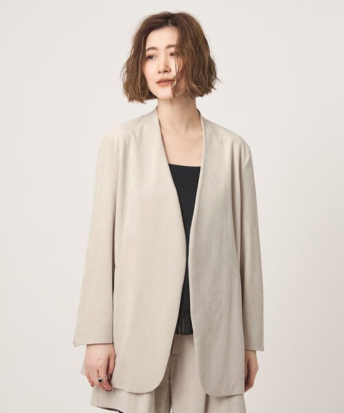 conte(コンテ)の「<conte>NVL スエードライク ノーカラージャケット(ノーカラージャケット・レディース・ブラック/オフホワイト・FREE)」の1枚目の写真