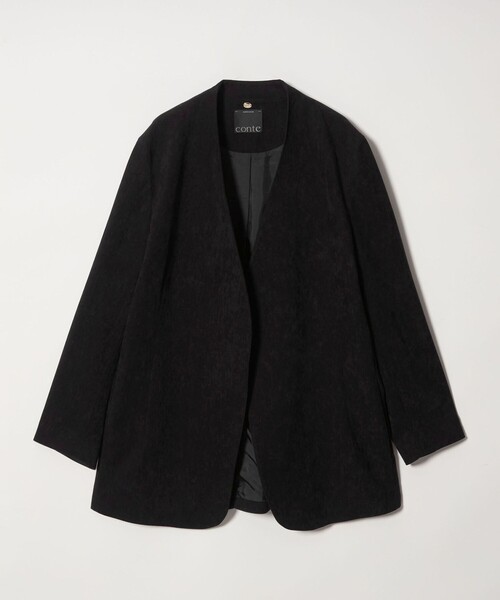 conte(コンテ)の「<conte>NVL スエードライク ノーカラージャケット(ノーカラージャケット・レディース・ブラック/オフホワイト・FREE)」の2枚目の写真
