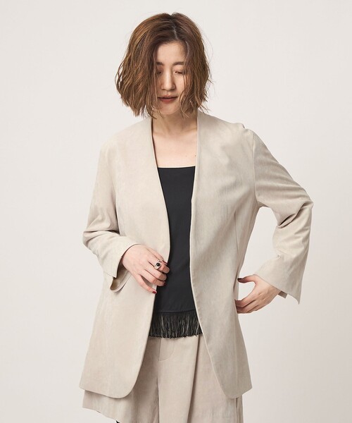 conte(コンテ)の「<conte>NVL スエードライク ノーカラージャケット(ノーカラージャケット・レディース・ブラック/オフホワイト・FREE)」の3枚目の写真