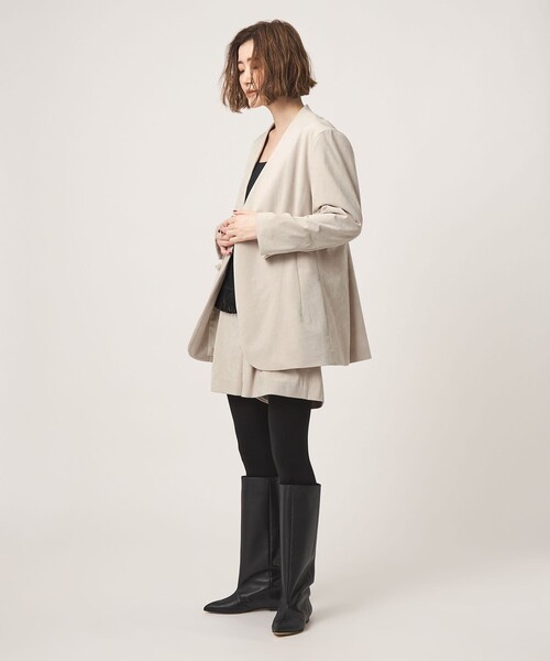 conte(コンテ)の「<conte>NVL スエードライク ノーカラージャケット(ノーカラージャケット・レディース・ブラック/オフホワイト・FREE)」の4枚目の写真