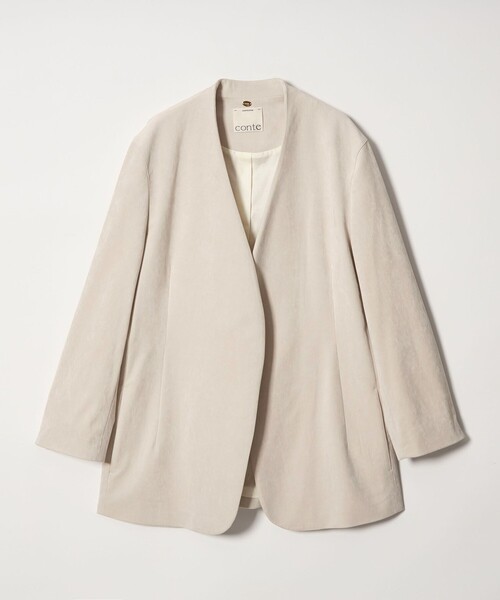conte(コンテ)の「<conte>NVL スエードライク ノーカラージャケット(ノーカラージャケット・レディース・ブラック/オフホワイト・FREE)」の6枚目の写真