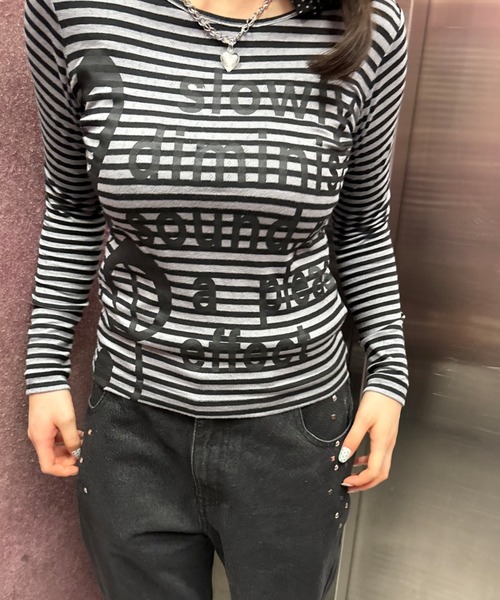 JEANASIS(ジーナシス)の「【25quee】ボーダーロゴプルオーバーLS/1069943(Tシャツ/カットソー・レディース・ピンク系その他/ブラック系その他/ブルー系その他・FREE)」の2枚目の写真