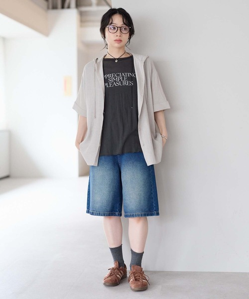 HEART MARKET（ハートマーケット）の「【接触冷感×吸水速乾】さらさらスラブフードシャツ半袖（シャツ/ブラウス・レディース・ダークブラウン/チャコール/ブラック/ナチュラル・FREE）」の11枚目の写真