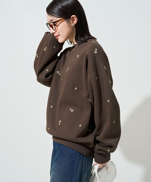 FREAK'S STORE(フリークスストア)の「限定展開 小花 刺繍 裏起毛 スウェット プルオーバー(Tシャツ/カットソー・レディース・ブラウン/ネイビー/ブラック/ライトグレー・フリ-)」の7枚目の写真