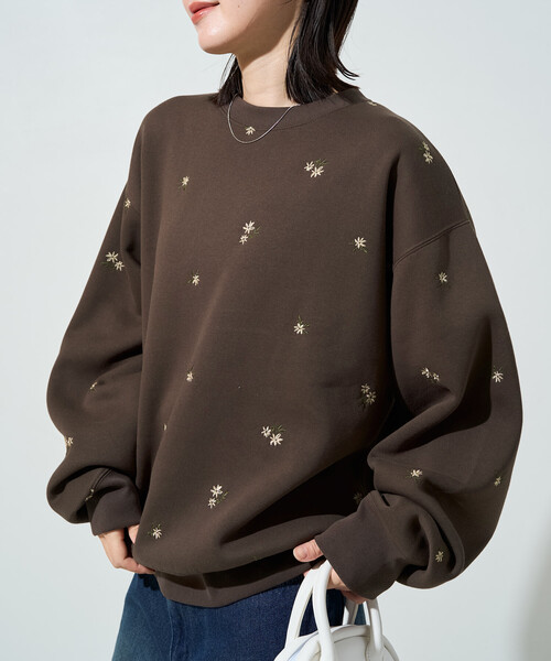 FREAK'S STORE(フリークスストア)の「限定展開 小花 刺繍 裏起毛 スウェット プルオーバー(Tシャツ/カットソー・レディース・ブラウン/ネイビー/ブラック/ライトグレー・フリ-)」の10枚目の写真