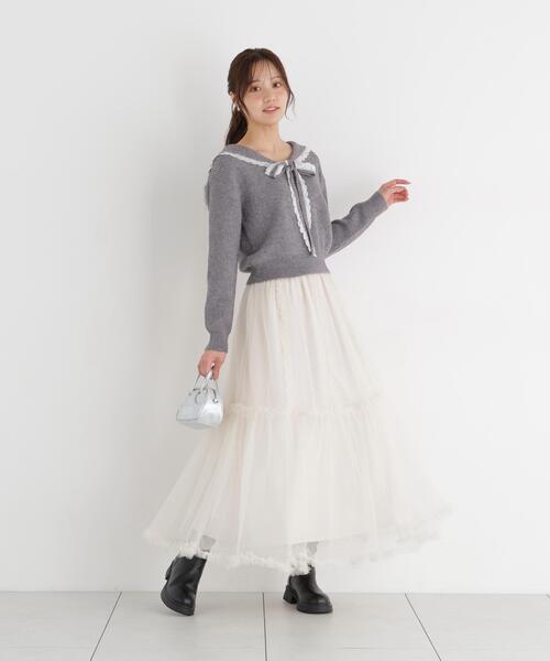 PROPORTION BODY DRESSING（プロポーションボディドレッシング）の「＜Ｅ＞フリルチュールスカート / 1216220005（スカート・レディース・ブラック系その他/ホワイト系その他・MEDIUM/P/S）」の4枚目の写真