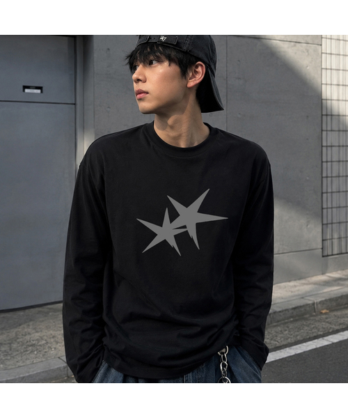 GRAVER ORDINARY（グレイバーオーディナリー）の「[ODNR UNISEックス]ツインズスター ロングスリーブ長袖Tシャツ_3カラー（Tシャツ/カットソー・レディース・ブラック/ホワイト/チャコール・MEDIUM/LARGE）」の3枚目の写真