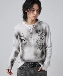 A'GEM/9 × .kom 『A'gem/エージェム』GRAFFITI HENLEY WAFFLE LONG SLEEVE TEE / グラフィティヘンリーワッフル長袖Tシャツ