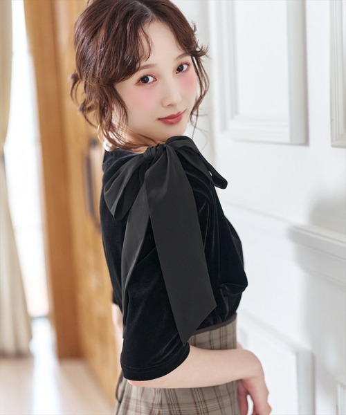 WILLSELECTION(ウィルセレクション)の「ショルダーリボンベロアトップス(Tシャツ/カットソー・レディース・ブラック/ピンク/モカ・FREE)」の22枚目の写真