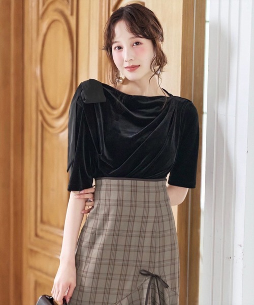 WILLSELECTION(ウィルセレクション)の「ショルダーリボンベロアトップス(Tシャツ/カットソー・レディース・ブラック/ピンク/モカ・FREE)」の10枚目の写真