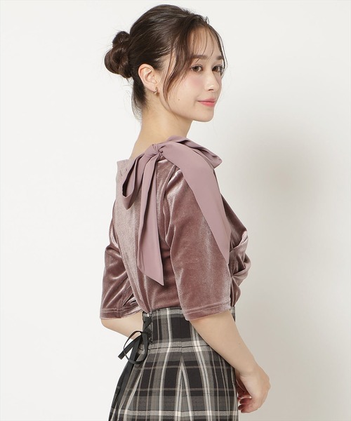 WILLSELECTION(ウィルセレクション)の「ショルダーリボンベロアトップス(Tシャツ/カットソー・レディース・ブラック/ピンク/モカ・FREE)」の12枚目の写真