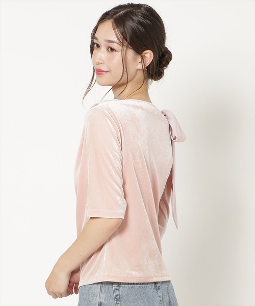 WILLSELECTION(ウィルセレクション)の「ショルダーリボンベロアトップス(Tシャツ/カットソー・レディース・ブラック/ピンク/モカ・FREE)」の6枚目の写真