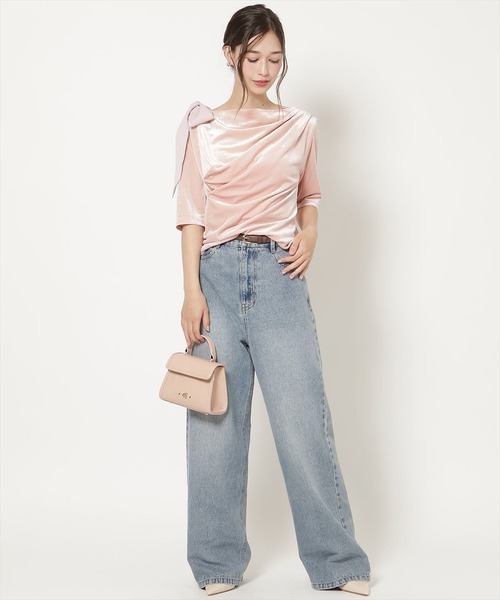 WILLSELECTION(ウィルセレクション)の「ショルダーリボンベロアトップス(Tシャツ/カットソー・レディース・ブラック/ピンク/モカ・FREE)」の5枚目の写真