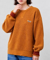 PENNEYS/ペニーズ 別注 THE FOX ワッペン刺繍 裏配色 ワッフル オーバーサイズ ニットプルオーバー＜アンチピリング・ウォッシャブル・帯電防止＞