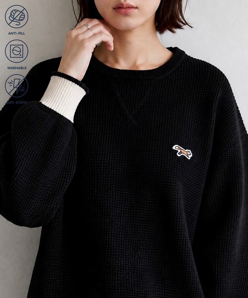 狐狸標誌刺繡華夫格針織套頭衫