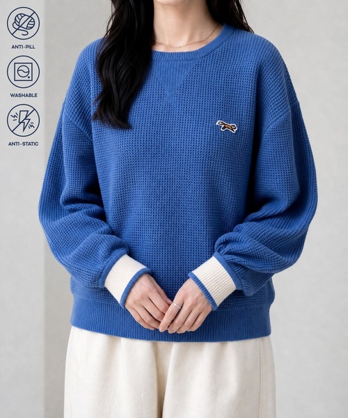 狐狸標誌刺繡華夫格針織套頭衫