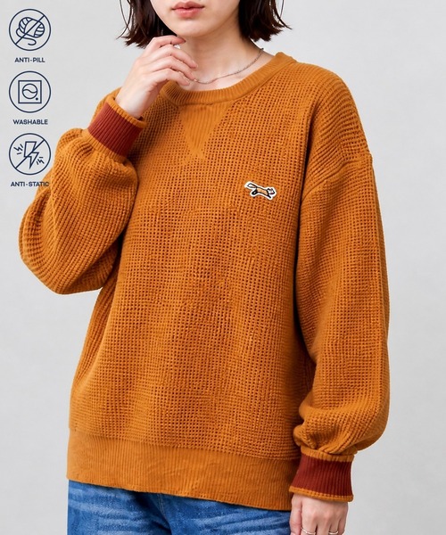 狐狸標誌刺繡華夫格針織套頭衫