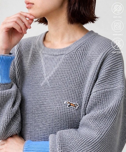 狐狸標誌刺繡華夫格針織套頭衫
