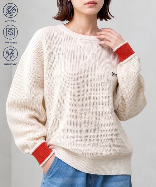 狐狸標誌刺繡華夫格針織套頭衫