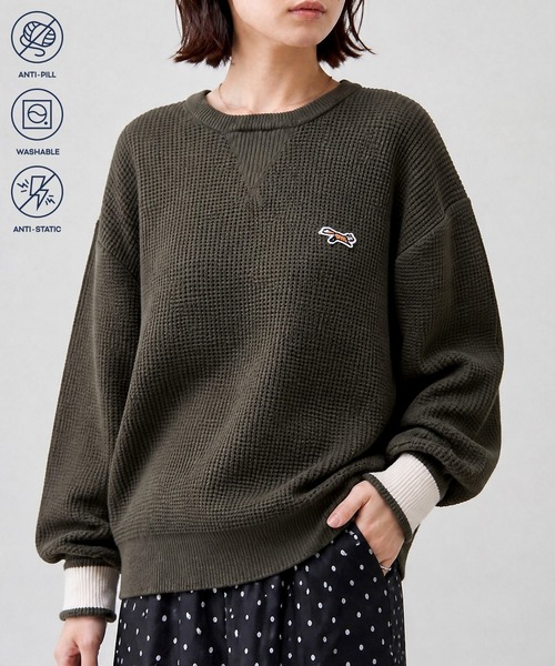 狐狸標誌刺繡華夫格針織套頭衫