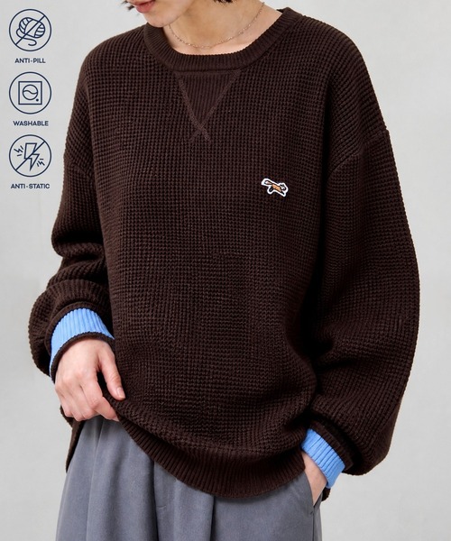 狐狸標誌刺繡華夫格針織套頭衫