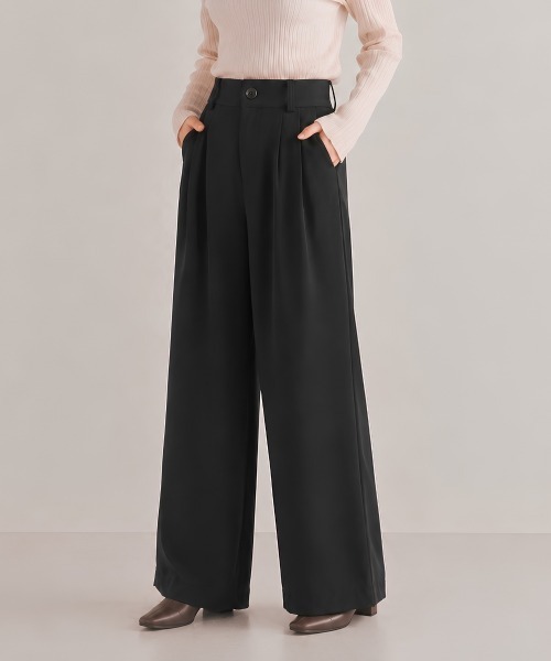 center i(センターアイ)の「ハイウエスト タックワイドスラックス(その他パンツ・レディース・ブラック/ブラウン・S/M)」の5枚目の写真