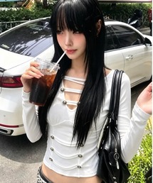 カットアウトナポレオンデザイン長袖トップス