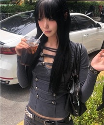 カットアウトナポレオンデザイン長袖トップス