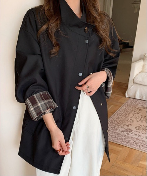 &soiree(アンドソワレ)の「チェック柄カフススタンドカラージャケット(その他アウター・レディース・ブラック・X-LARGE/SMALL/MEDIUM/LARGE)」の2枚目の写真