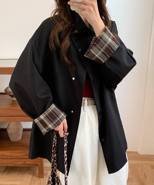 &soiree(アンドソワレ)の「チェック柄カフススタンドカラージャケット(その他アウター・レディース・ブラック・X-LARGE/SMALL/MEDIUM/LARGE)」の4枚目の写真