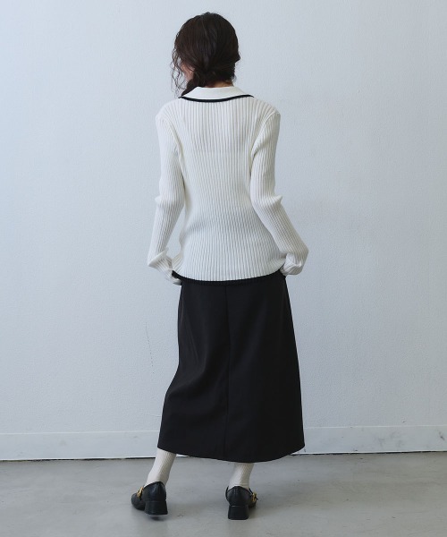Clum（クルム）の「contrast line polo rib knit / バイカラーラインポロリブニットトップス（ニット/セーター・レディース・ブラック/ホワイト・SMALL/MEDIUM）」の21枚目の写真