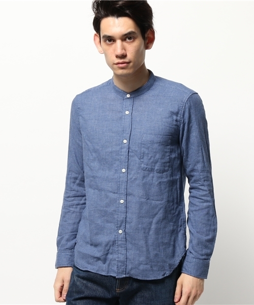 CIAOPANIC（チャオパニック）の「【Ciaopanic】　ダブルガーゼバンドカラーシャツ（シャツ/ブラウス・メンズ・オフホワイト/グレー/サックスブルー・LARGE/MEDIUM）」の3枚目の写真