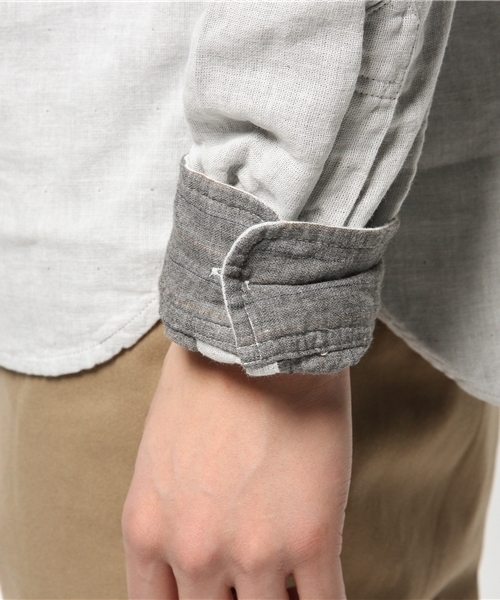 CIAOPANIC（チャオパニック）の「【Ciaopanic】　ダブルガーゼバンドカラーシャツ（シャツ/ブラウス・メンズ・オフホワイト/グレー/サックスブルー・LARGE/MEDIUM）」の12枚目の写真