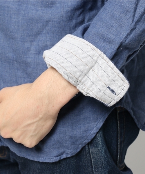 CIAOPANIC（チャオパニック）の「【Ciaopanic】　ダブルガーゼバンドカラーシャツ（シャツ/ブラウス・メンズ・オフホワイト/グレー/サックスブルー・LARGE/MEDIUM）」の6枚目の写真