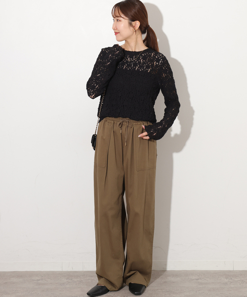 JOURNAL STANDARD relume（ジャーナルスタンダード　レリューム）の「ストレッチレースロングスリーブT（Tシャツ/カットソー・レディース・アイボリー/ブラック・FREE）」の3枚目の写真