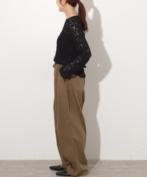 JOURNAL STANDARD relume（ジャーナルスタンダード　レリューム）の「ストレッチレースロングスリーブT（Tシャツ/カットソー・レディース・アイボリー/ブラック・FREE）」の4枚目の写真