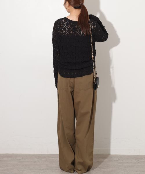 JOURNAL STANDARD relume（ジャーナルスタンダード　レリューム）の「ストレッチレースロングスリーブT（Tシャツ/カットソー・レディース・アイボリー/ブラック・FREE）」の5枚目の写真