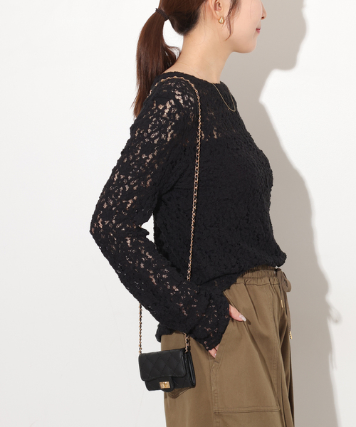 JOURNAL STANDARD relume（ジャーナルスタンダード　レリューム）の「ストレッチレースロングスリーブT（Tシャツ/カットソー・レディース・アイボリー/ブラック・FREE）」の8枚目の写真