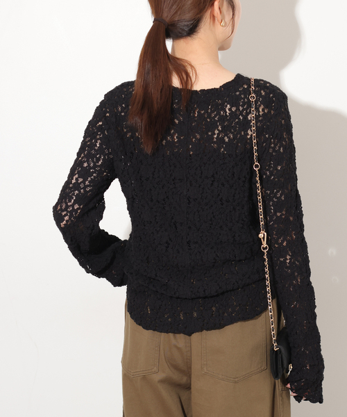 JOURNAL STANDARD relume（ジャーナルスタンダード　レリューム）の「ストレッチレースロングスリーブT（Tシャツ/カットソー・レディース・アイボリー/ブラック・FREE）」の9枚目の写真