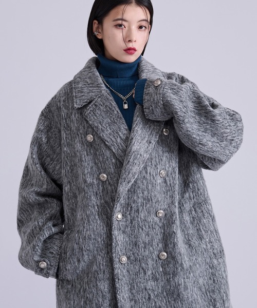 Ellno Loset(エルノロゼット)の「シャギーミドルジャケットコート(ピーコート・メンズ・グレー/ブラック・MEDIUM/SMALL/LARGE)」の1枚目の写真